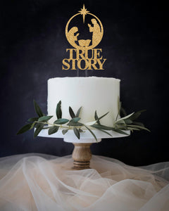 Christmas Nativity | True Story Nativity Christmas Cake Topper | Happy Birthday Jesus | Baby Jesus Manger