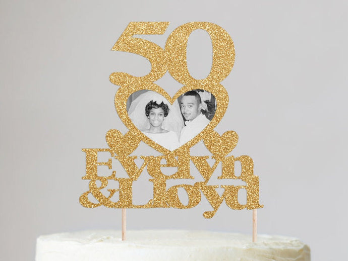 Customizable Anniversary Photo Cake Topper with Names - Personalized Wedding Anniversary Cake Decoration for Any Year