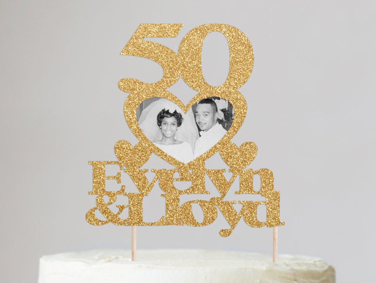 Customizable Anniversary Photo Cake Topper with Names - Personalized Wedding Anniversary Cake Decoration for Any Year