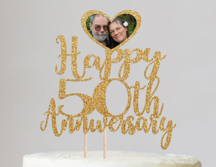 Customizable Happy Anniversary Photo Cake Topper - Personalized Cake Decoration for Any Year