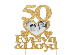 Customizable Anniversary Photo Cake Topper with Names - Personalized Wedding Anniversary Cake Decoration for Any Year