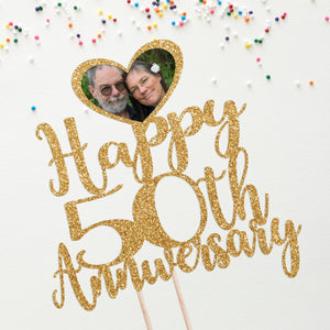 Customizable Happy Anniversary Photo Cake Topper - Personalized Cake Decoration for Any Year