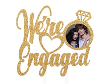 Load image into Gallery viewer, We&#39;re Engaged Custom Photo Cake Topper with Ring and Heart | Engagement Party Decor | Engagement Cake Topper