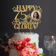 Load image into Gallery viewer, 75th Birthday Cake Topper | Birthday Photo Cake Topper | Birthday Cake Decorations | Happy Birthday Cake Topper |  Custom Cake Topper