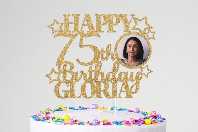 75th Birthday Cake Topper | Birthday Photo Cake Topper | Birthday Cake Decorations | Happy Birthday Cake Topper |  Custom Cake Topper