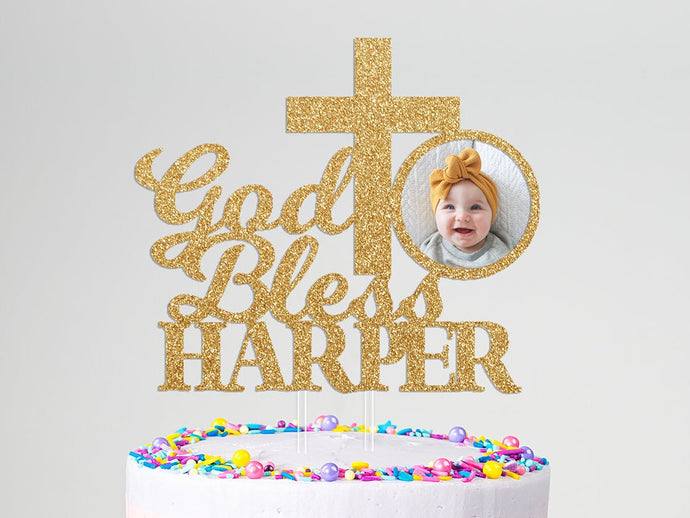 God Bless Cake Topper | Baptism Cake Topper | First Communion Cake Topper | Cross Cake Topper, Name Cake Topper, Custom Cake Topper