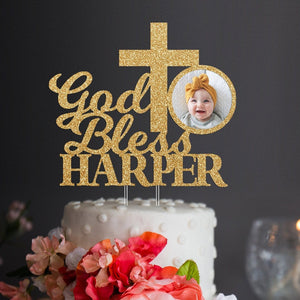God Bless Cake Topper | Baptism Cake Topper | First Communion Cake Topper | Cross Cake Topper, Name Cake Topper, Custom Cake Topper