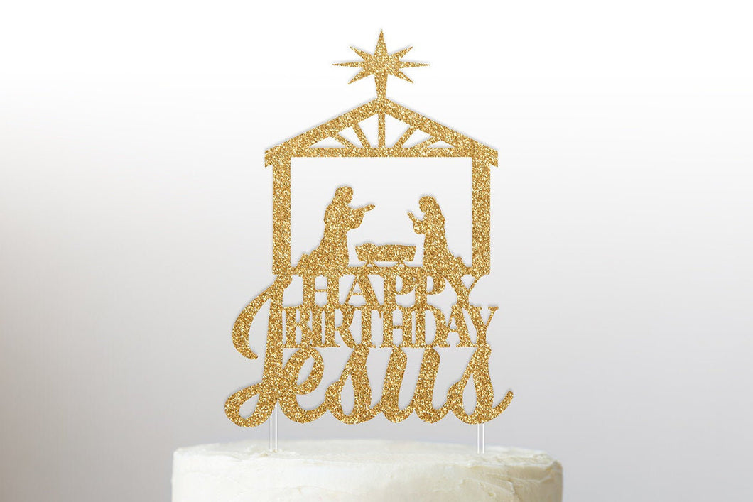 Happy Birthday Jesus | Nativity Cake Topper | Christmas Cake Topper | Manger Scene