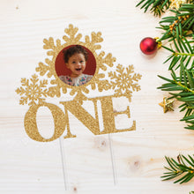 Load image into Gallery viewer, Custom First Birthday Cake Topper | Baby First Birthday | Photo Cake Topper | Snowflake Cake Topper