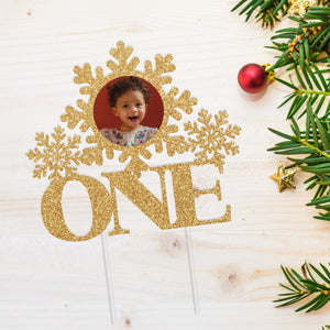Custom First Birthday Cake Topper | Baby First Birthday | Photo Cake Topper | Snowflake Cake Topper