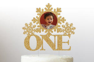 Custom First Birthday Cake Topper | Baby First Birthday | Photo Cake Topper | Snowflake Cake Topper