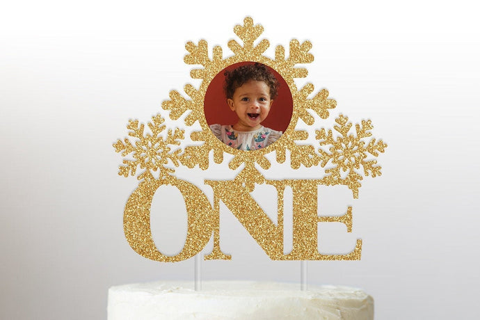 Custom First Birthday Cake Topper | Baby First Birthday | Photo Cake Topper | Snowflake Cake Topper