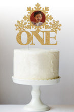 Load image into Gallery viewer, Custom First Birthday Cake Topper | Baby First Birthday | Photo Cake Topper | Snowflake Cake Topper