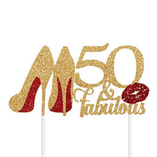 Load image into Gallery viewer, 50 &amp; Fabulous Cake Topper | 50th Birthday Cake Topper | Birthday Gift for Her | Best Friend Birthday