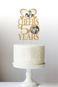 Cheers to Years Anniversary Photo Cake Topper - Personalized for Any Year Ending in 0 - Custom Wedding Cake Decor