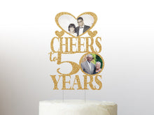 Load image into Gallery viewer, Cheers to Years Anniversary Photo Cake Topper - Personalized for Any Year Ending in 0 - Custom Wedding Cake Decor