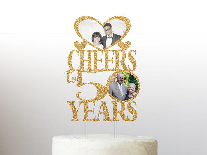 Cheers to Years Anniversary Photo Cake Topper - Personalized for Any Year Ending in 0 - Custom Wedding Cake Decor